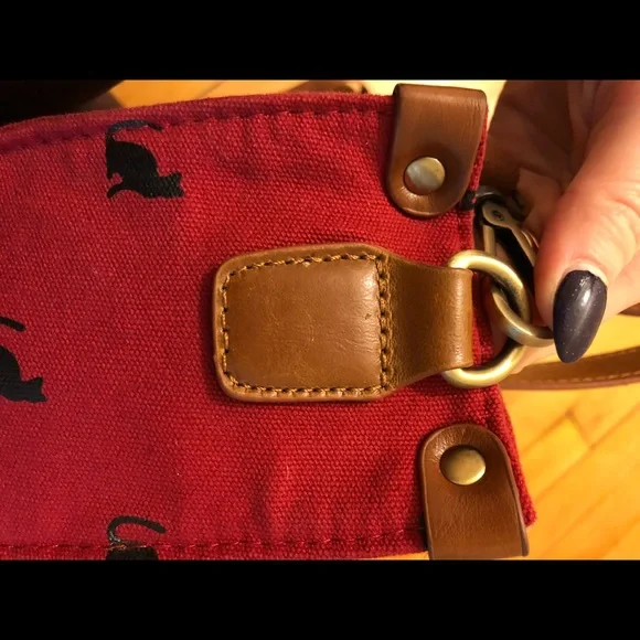 Modcloth Red and Brown Cat Print Shoulder Bag - Picture 3 of 7